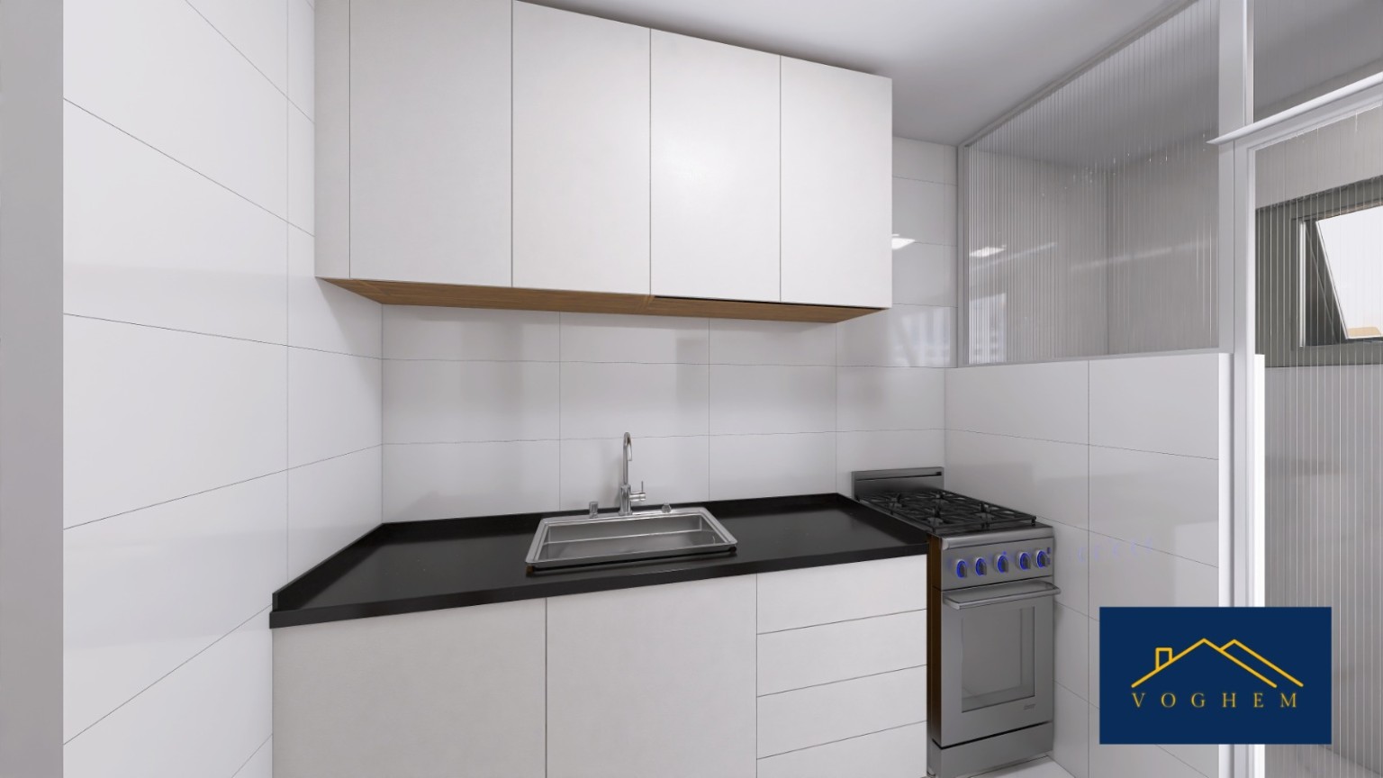 Cozinha planejada do projeto 3D do apartamento