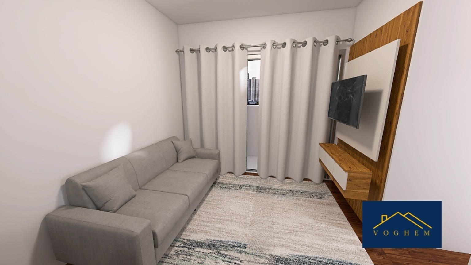 Sala de estar do projeto 3D do apartamento