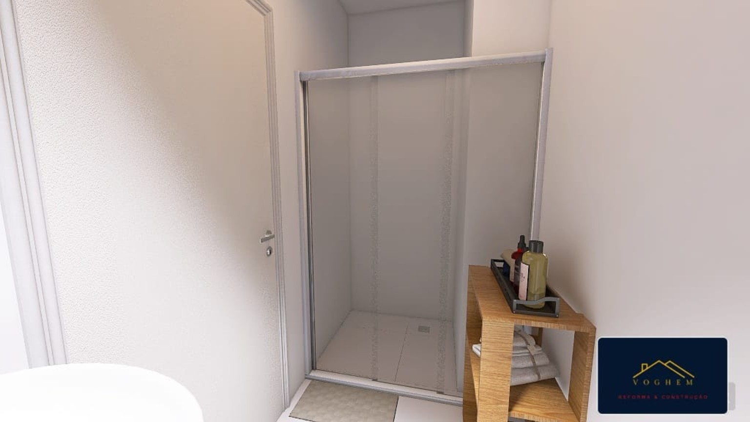 Área do box do banheiro do studio em 3D
