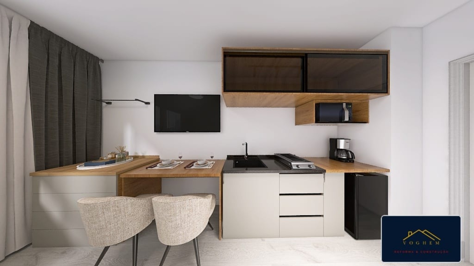 Cozinha compacta do studio em 3D